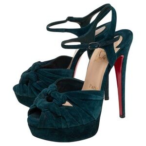 Christian Louboutin Dark Green Suede Lonescadiva Sandals Size 38 WORN ONCE